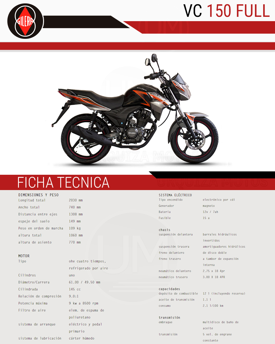 Moto Street Gilera Vc 150 Full 0km Urquiza Motos 8